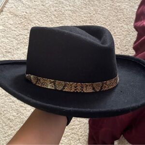 Black Western Fedora with Snake Print Band